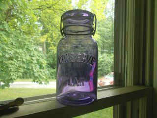 Pretty Amethyst Conserve Jar Quart Ground Lip Fruit Jar &matching Lid