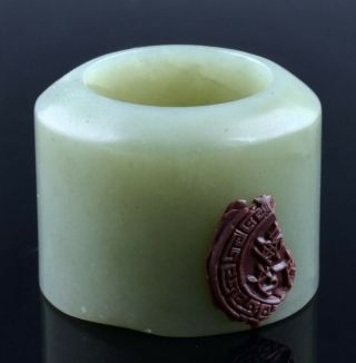 Fine Antique Chinese Qing Dynasty Celadon Jade Archers Ring W Wax Seal