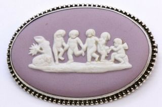 925 Sterling Silver Wedgewood Lilac Purple Dancing Angel Cherub Cameo Brooch Pin