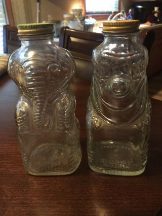 Vintage Grapette Syrup Soda Clown And Elephant Glass Bottle Banks With Caps