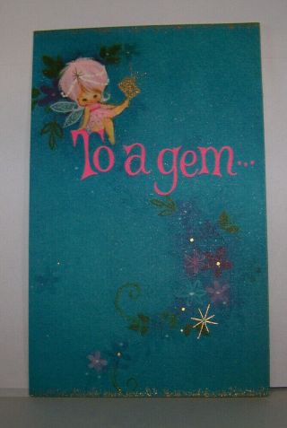 Vintage Greeting Card Hallmark Thought Of You Gem Of A Femme Fairy Pixie Cute