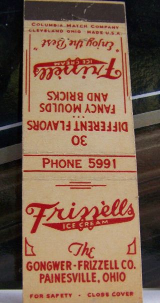 Rare Vintage Matchbook Cover B4 Painesville Ohio Frizzell 