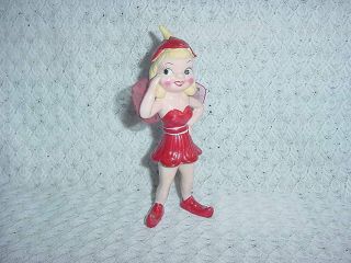 1957 Kreiss Red Ceramic Pixie,  Efl,  Fairy With Gossmer Net Wings