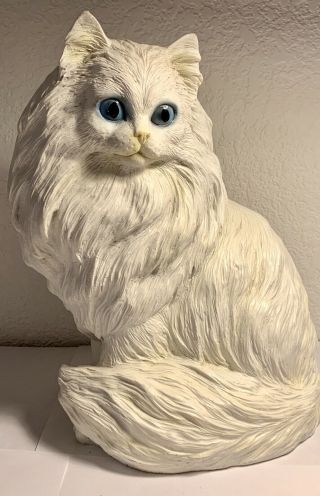 Vintage 70s - 80s Large 11 " Ceramic White Persian Cat Figurine Light Blue Eyes