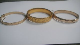 3 Vintage 9ct Rolled Gold Metal Core Bangle Bracelets 65 Grams
