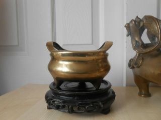 Antique Chinese Bronze Censer / Incense Burner 16 Character Mark
