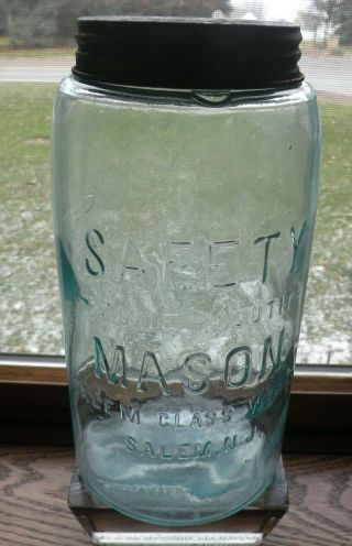 Hg Safety Wide Mouth Mason Salem Glass N.  J.  Lid Fruit Jar