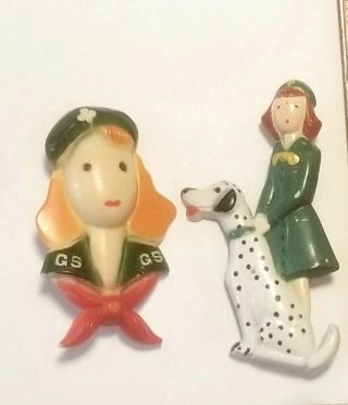Vintage Girl Scout Plastic Figural Pins Brooches Collectible Jewelry
