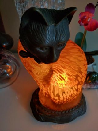ANDREA BY SADEK Amber Art Glass & Bronze Cat Lamp 1996 Tin Chi Must Have Buy it 2