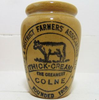 Colne & District Farmers Association Thick Cream Pot With Cow Pictorial C1910