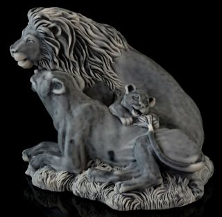Lions Family Marble Figurine Stone Statue Russian Art Wild Animal Sculpture 4 "