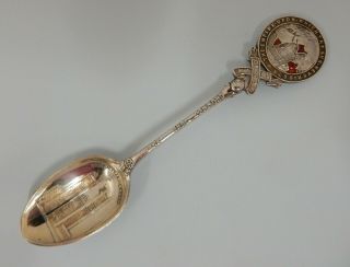 Solid Silver & Enamel Pic Bowl George V Coronation Souvenir Spoon 1910 Sydney Co