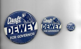 Set Of Three @1940 Draft Dewey For York Governor Pins