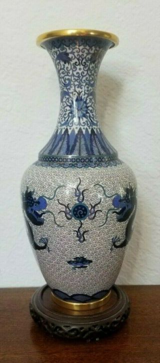 Antique Chinese Cloisonne Vase,  Dragons,  Very Fine Detail,  10 1/4 " Ht.