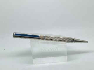 Dunhill Gemline Dress Ballpoint Pen Sterling Silver Blue Lacquer Faceted