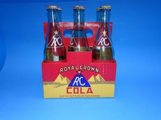 Rc Royal Crown Cola Cardboard 6 Pack Bottle Carrier W/bottles.