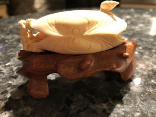 Antique Chinese Ivory Carving Clam Shell Of Village Scene. 3