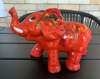 Vintage Ceramic Red Glazed Baby Elephant Figurine Statue