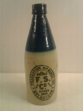 Vintage Stoneware Ginger Beer Bottle F.  S.  Co Frankston Springs Bendigo Pottery