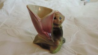 Vintage Pixie Elf Pink Flower Vase Figurene Pottery Planter