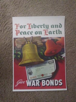 Ww2 War Bond Poster 1944 " For Liberty And Peace On Earth " 14 " × 10 "