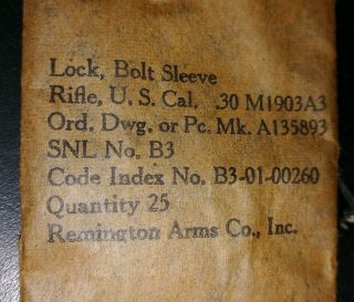 25 WW2 1903a3 Bolt sleeve lock,  Old Stock Remington qty 25 pack 3