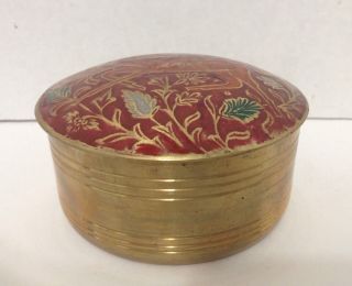 VINTAGE SOLID BRASS CLOISONNE GAZELLE TRINKET DISH BOX TIN WITH LID INDIA 2