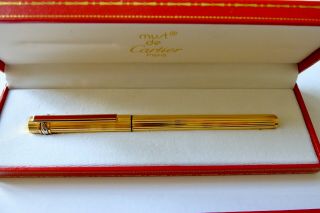 Cartier Must De Trinity Gold Godron Bordeaux Clip Rollerball Pen Near