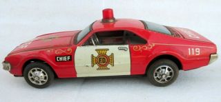 Vintage Old Battery Operate Fire Department Chief Car Llitho Tin Toy Taiyo Japan