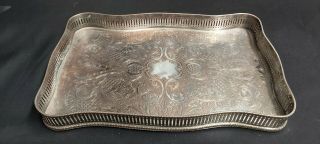 A Antique Silver Plated On Copper Gallery Tray With Elegant Patterns.