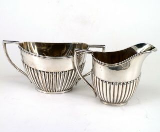 Vintage Silver Half Ribbed Milk Jug & Sugar Bowl Set