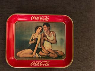 Vintage Coca Cola Tray Featuring Maureen O Sullivan And Johnny Weissmuller.