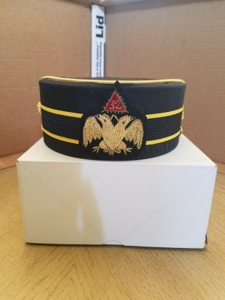 D.  Turin & Co 32nd Degree Double Eagle Shriner Masonic Hat Sz 7 1/8 Rite Cap Blk