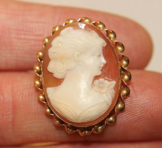 Vintage 10k Yellow Gold Carved Cameo Pendant Brooch Pin