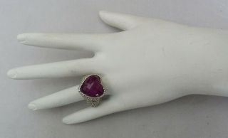 Judith Ripka Sterling Silver Heart Purple Quartz Sparkling Cz Ring Size 8 1/2