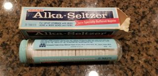 Vintage Alka - Seltzer Glass Bottle Never Opened Tin Top A8