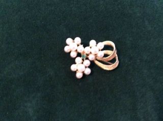 Vintage 14k Yellow Gold And Pearl Brooch Pin