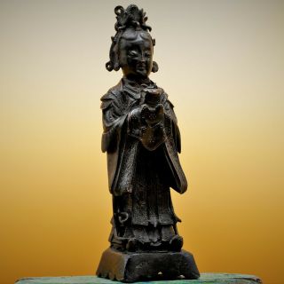 Rare - Antique Ming Dynasty Bronze Chinese Female Figure Statue Buddha Attendant