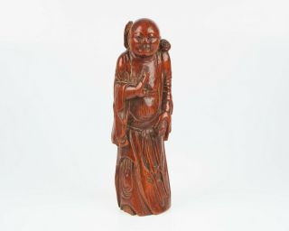 Antique 18 - 19th Century Chinese Carved Bamboo Figure With Toad