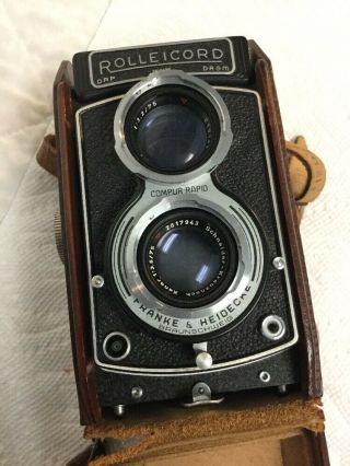 Vintage Rollei Rolleicord Tlr Camera Xenar Lens With Fine Leather Case