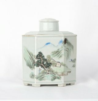 Chinese Porcelain Qianjiang Tea Caddy - Early Republic Period.  Dated Spring 1919