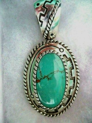 Carolyn Pollack Relios Sterling Large Green Turquoise Pendant 2.  5 " X 1.  25 " W Box