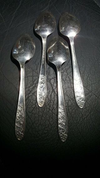 Set of (4) National Silver Co Repousse Tablespoons,  1935 Narcissus Antique 2