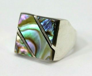 Vintage 925 Mexico Sterling Silver Ring,  W/abalone: Size 8.  25,  7.  4 Grams