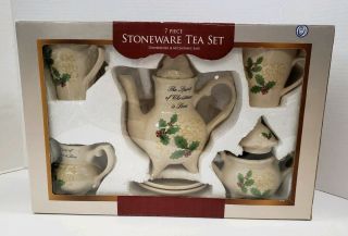 Stoneware Tea Set The Spirit Of Christmas Is Love 7 Piece Set Holly