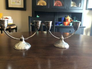 Pair Vintage Sterling Silver Weighted Candle Holders Marked 1.  35 Lbs