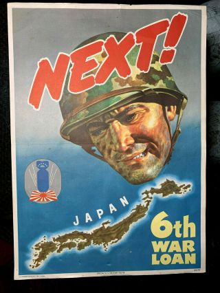 Vtg 1944 Ww2 Propaganda Poster Leaflet Wwii Next 6th War Loan Litho