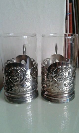 Vintage Russian Silver Plated Tea Glass Holder X 2