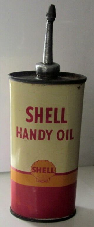 Early Vintage Shell Handy Oil Oval Lead Top 4 Oz Handy Oiler Tin