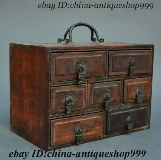 Chinese Palace HuangHuali Wood Portable Drawer Locker Storage Jewelry Box Statue 3